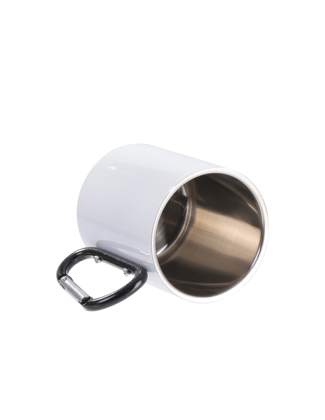 Tasse en acier inoxydable de 300 ml avec poignée mousqueton noire (blanc)