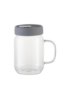 Pot Mason en verre de 20 oz/600 ml avec couvercle en silicone (transparent, gris)