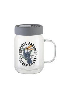 Pot Mason en verre de 20 oz/600 ml avec couvercle en silicone (transparent, gris) 2