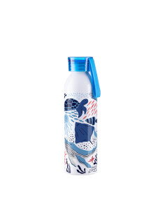 Botella de aluminio delgada deportiva portátil de 22 oz / 650 ml con tapa azul (blanca) 2