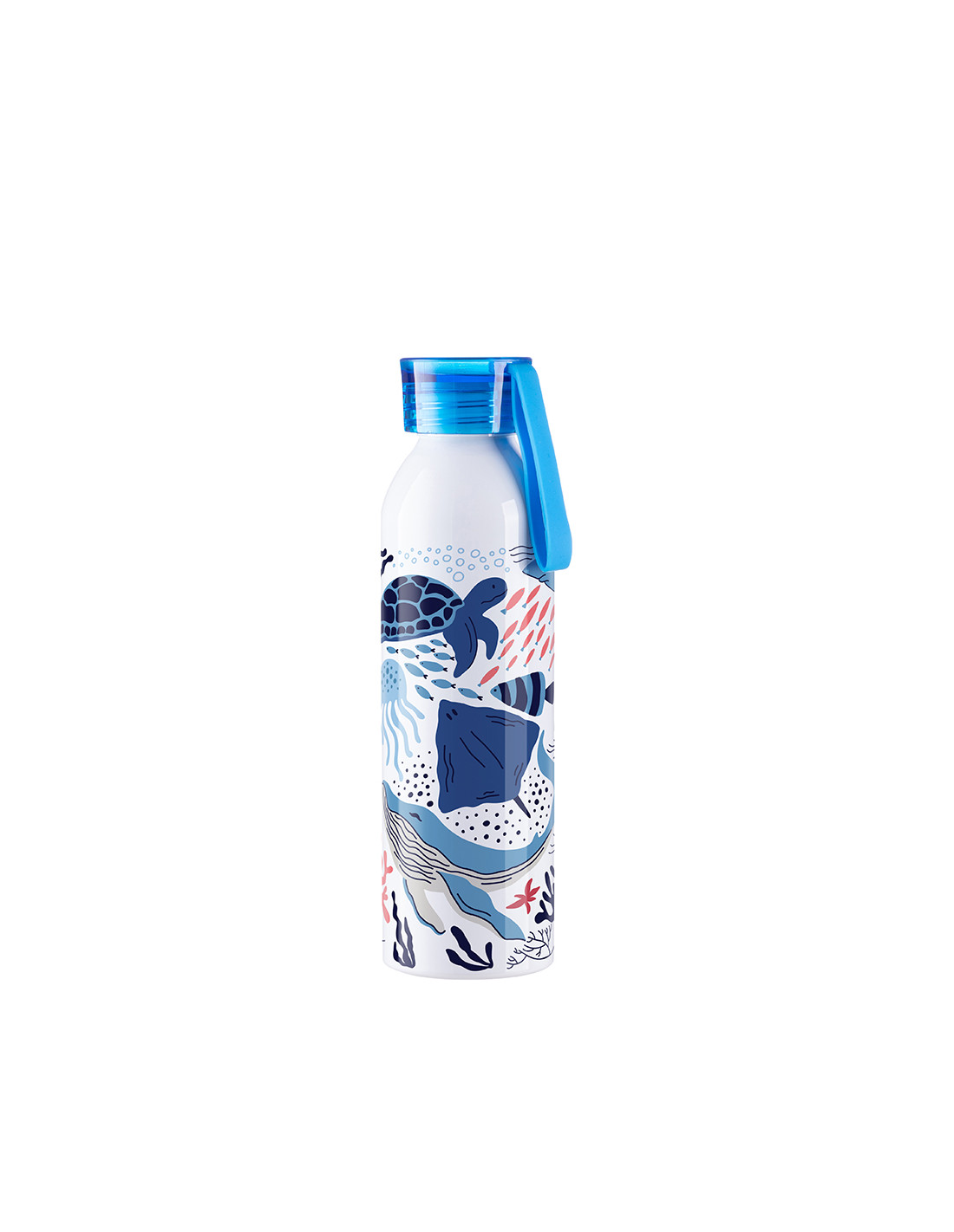 Bouteille en aluminium mince de sport portative de 22 oz/650 ml avec bouchon bleu (blanc)
