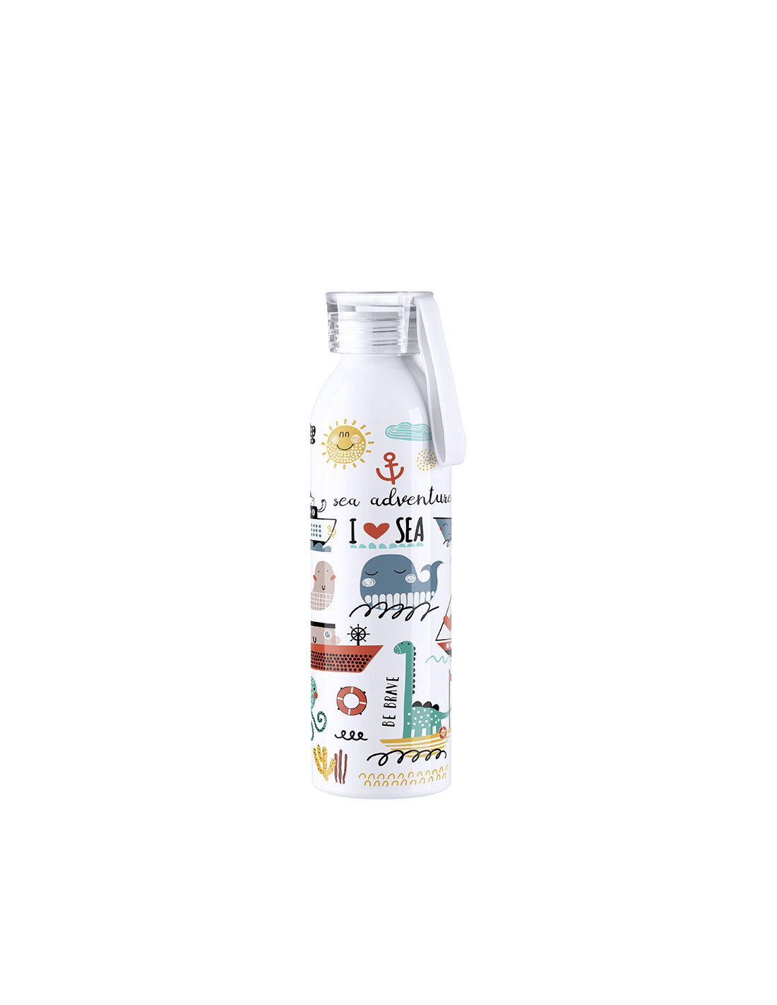 Bouteille en aluminium mince de sport portative de 22 oz/650 ml avec bouchon transparent (blanc)