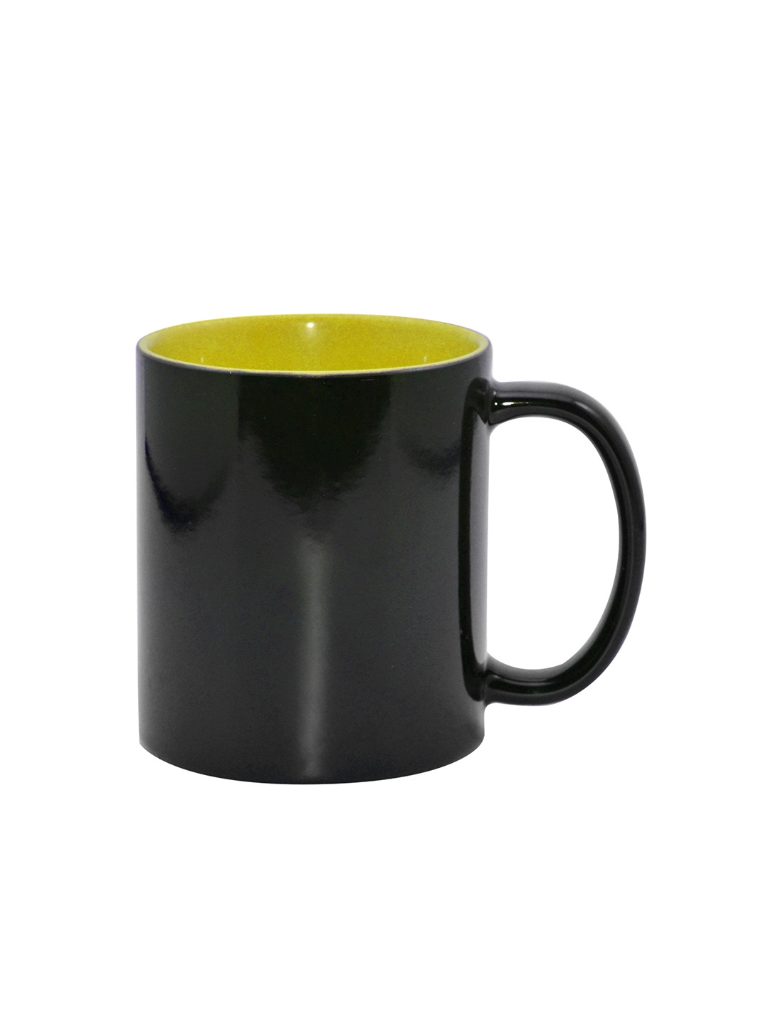Tasse à changement de couleur noire de 11 oz (couleur intérieure) - Jaune