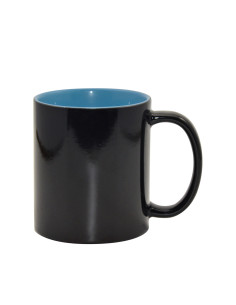Tasse noire à couleur changeante de 11oz (couleur intérieure)-bleu clair