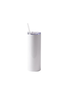Gobelet en acier inoxydable de 20 oz/600 ml avec paille et couvercle en plastique (blanc)
