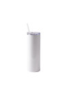 Gobelet en acier inoxydable de 20 oz/600 ml avec paille et couvercle en plastique (blanc)