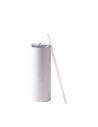 Gobelet en acier inoxydable de 20 oz/600 ml avec paille et couvercle en plastique (blanc)