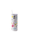 Gobelet en acier inoxydable de 20 oz/600 ml avec paille et couvercle en plastique (blanc)