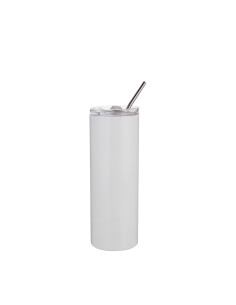 Gobelet en acier inoxydable de 20 oz/600 ml avec paille et couvercle en acier inoxydable (blanc) 2