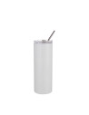 Gobelet en acier inoxydable de 20 oz/600 ml avec paille et couvercle en acier inoxydable (blanc)
