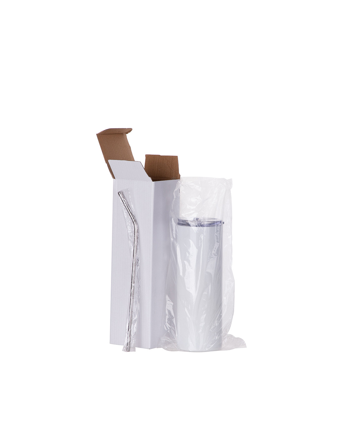 Gobelet en acier inoxydable de 20 oz/600 ml avec paille et couvercle en acier inoxydable (blanc)