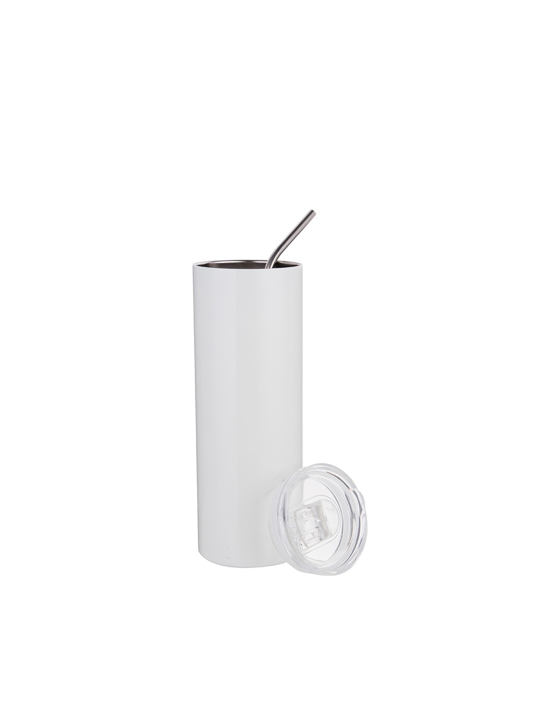 Gobelet en acier inoxydable de 20 oz/600 ml avec paille et couvercle en acier inoxydable (blanc)