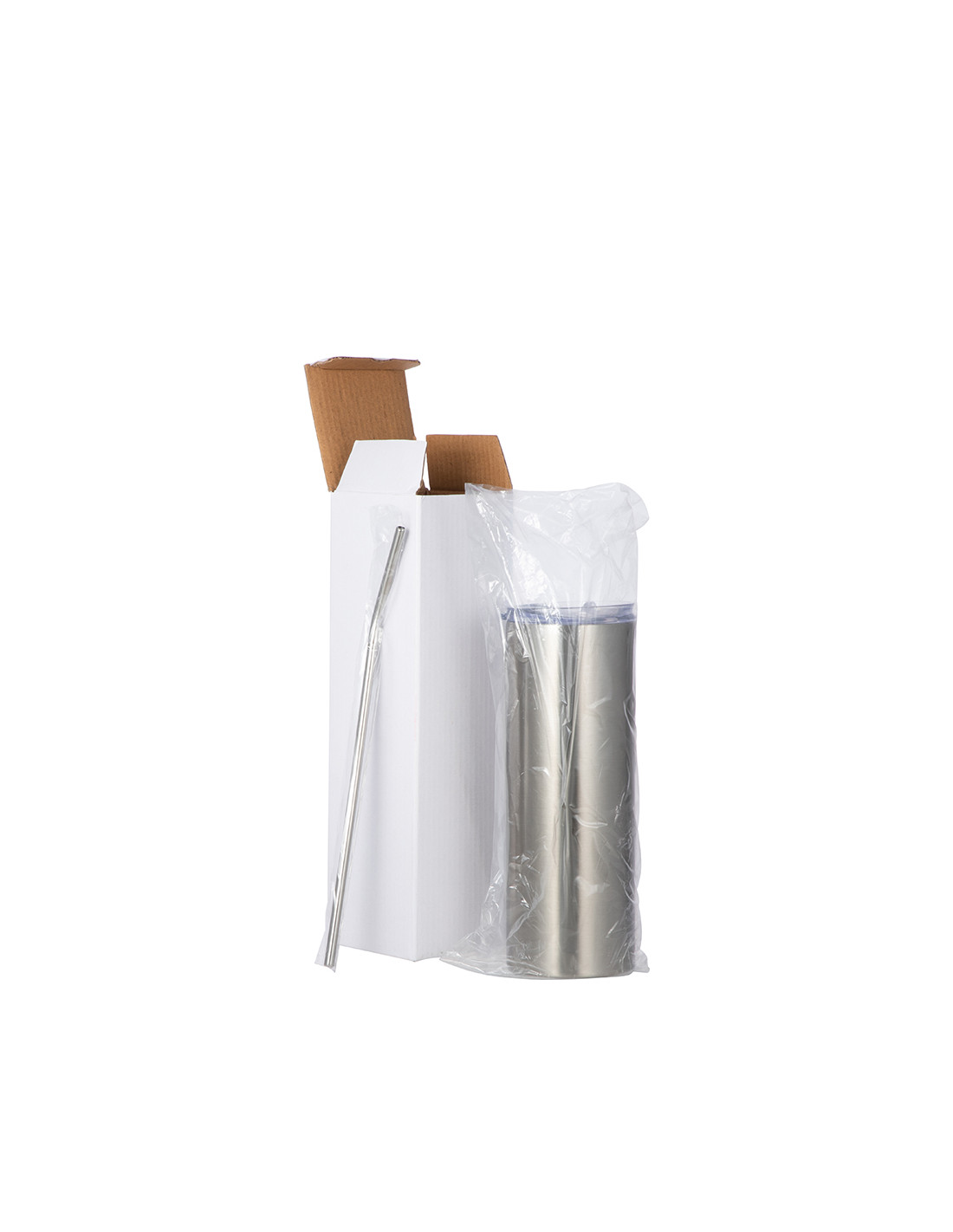Gobelet 20oz/600ml avec paille et couvercle (argent)
