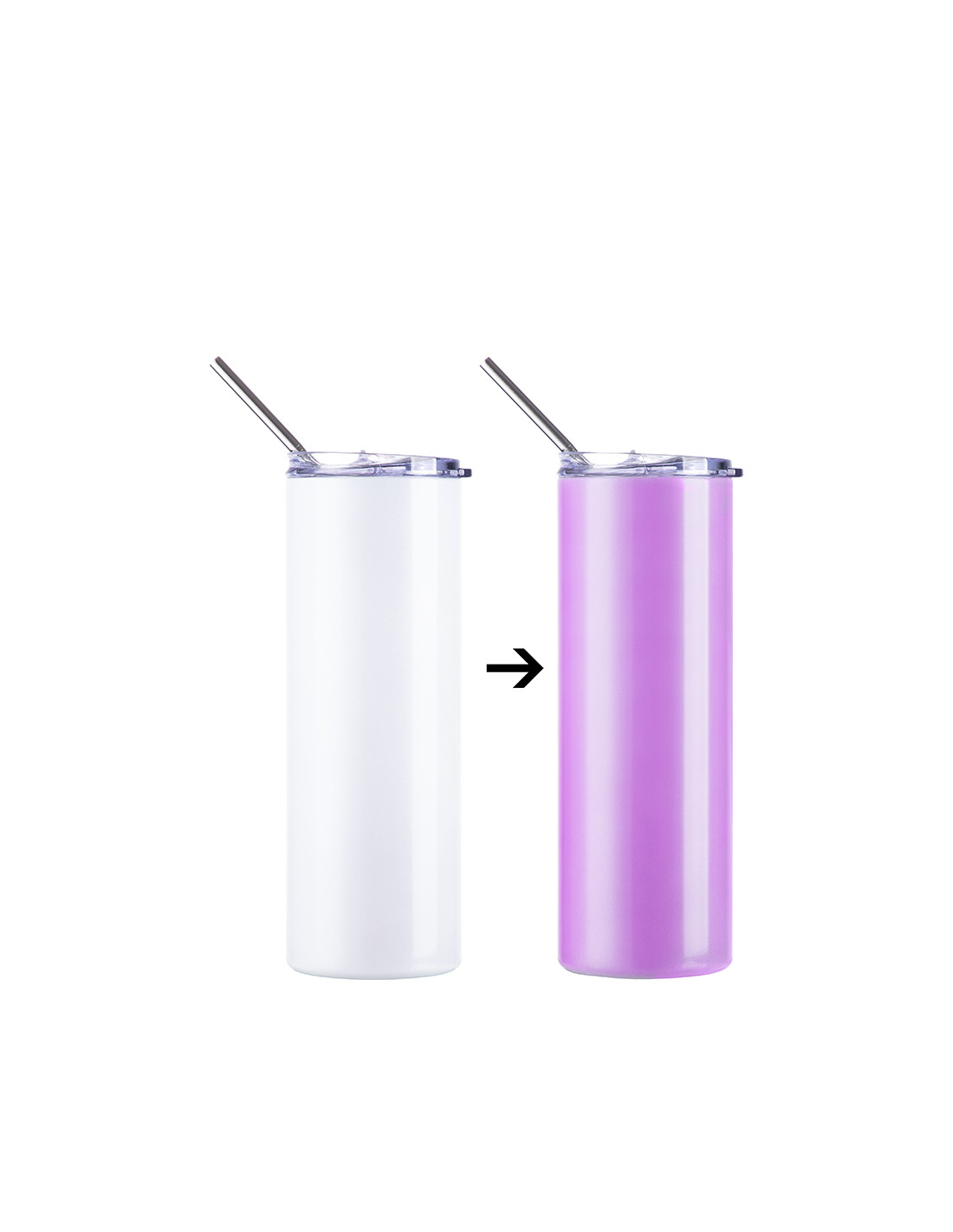 Gobelet SS à couleur changeante de 20 oz/600 ml avec paille et couvercle (activé par les UV, blanc à violet)