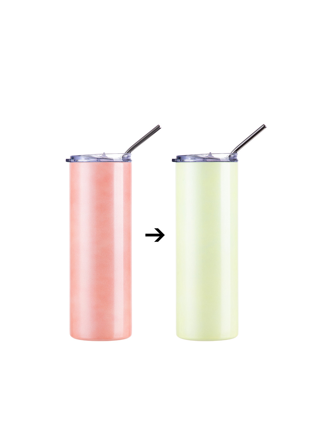 Gobelet SS à couleur changeante de 20 oz/600 ml avec paille et couvercle (sensible à la chaleur, orange à jaune)