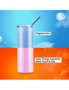 Gobelet SS à couleur changeante de 20 oz/600 ml avec paille et couvercle (sensible à la chaleur, bleu clair à rose) 2