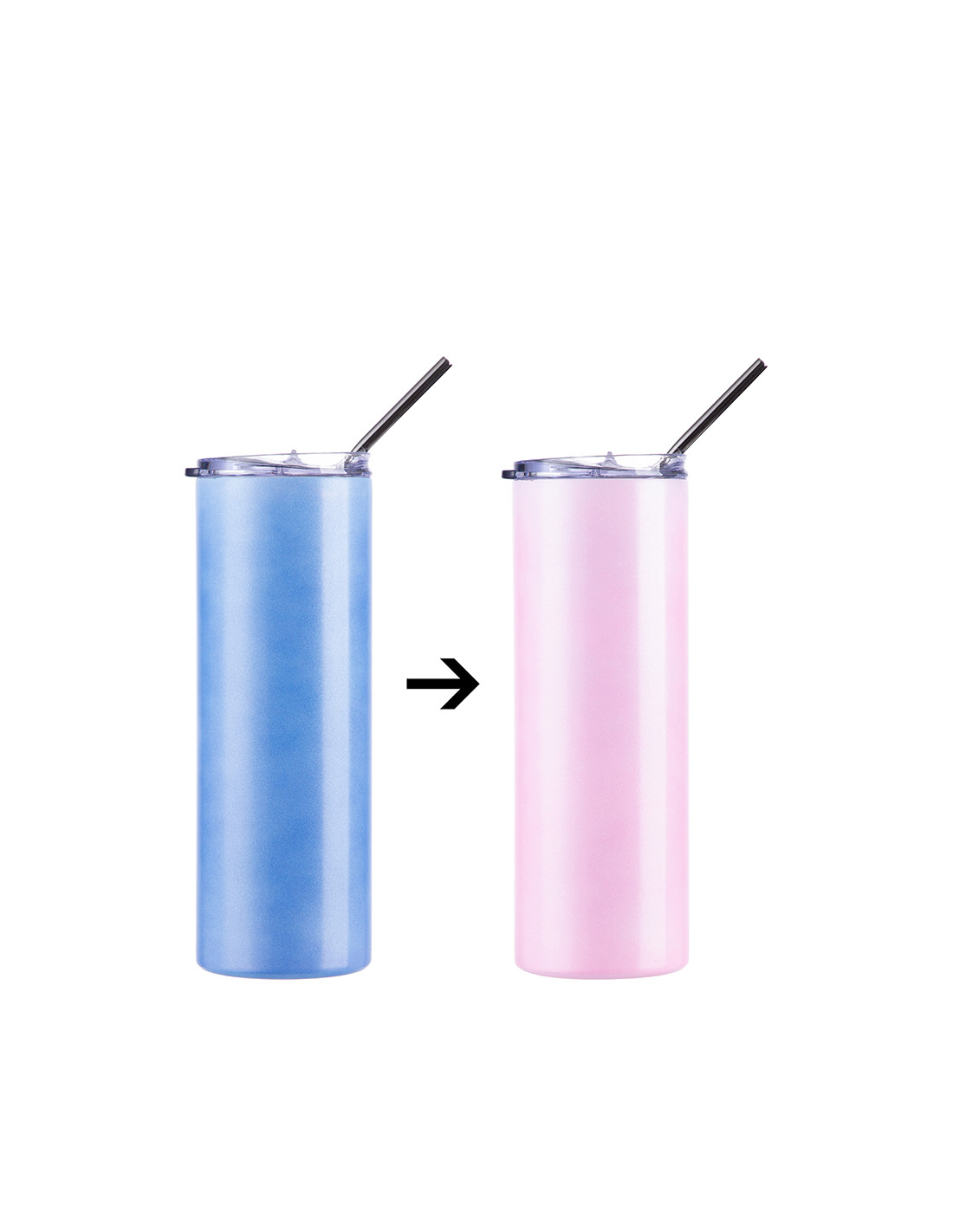 Gobelet SS à couleur changeante de 20 oz/600 ml avec paille et couvercle (sensible à la chaleur, bleu clair à rose)