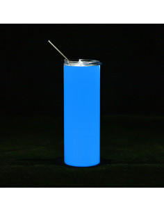 Gobelet SS 20oz/600ml avec paille et couvercle (brille dans le noir, blanc à bleu)