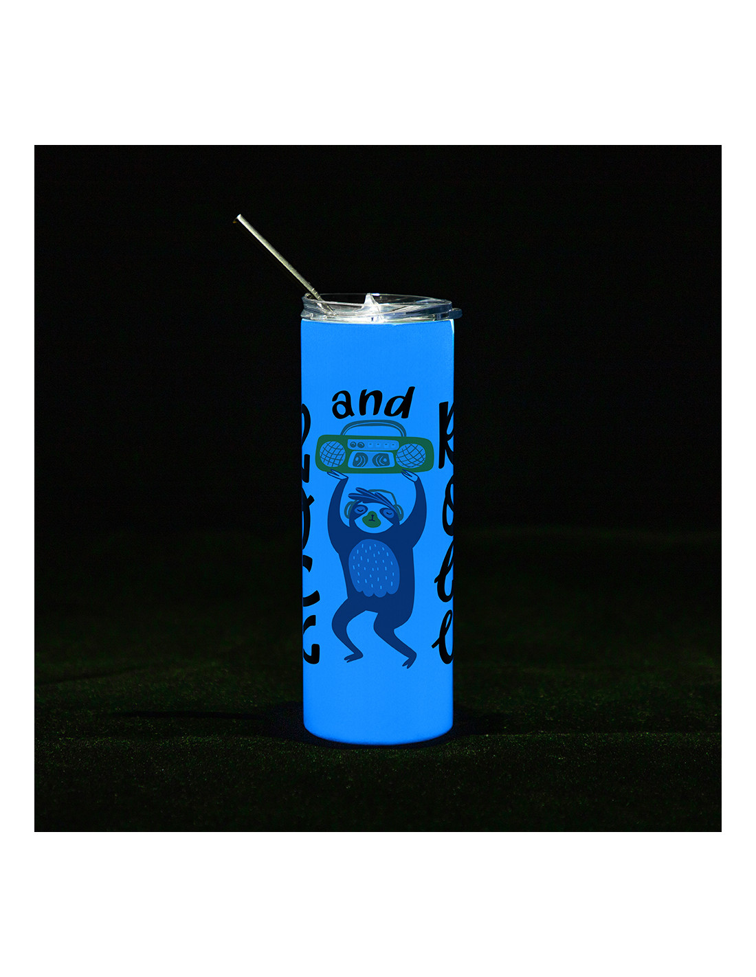 Gobelet SS 20oz/600ml avec paille et couvercle (brille dans le noir, blanc à bleu)