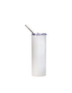 Gobelet fin en acier inoxydable scintillant à paillettes de 20 oz/600 ml avec paille (blanc)
