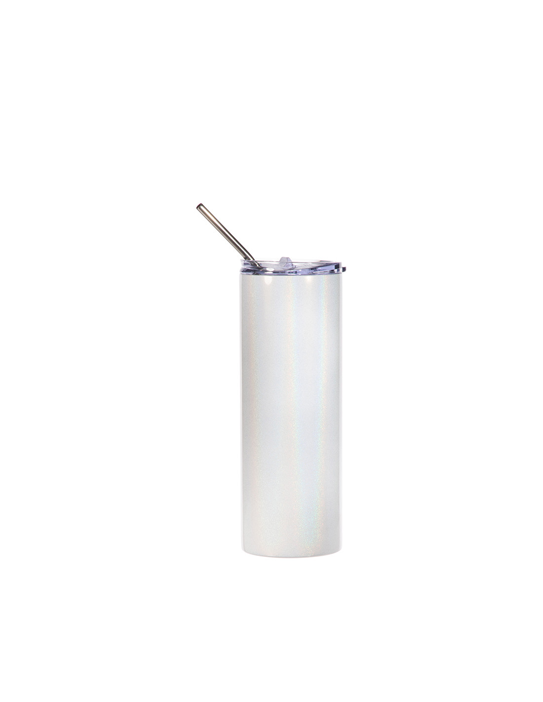 Gobelet fin en acier inoxydable scintillant à paillettes de 20 oz/600 ml avec paille (blanc)