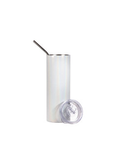 Gobelet fin en acier inoxydable scintillant à paillettes de 20 oz/600 ml avec paille (blanc) 2