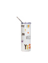 Gobelet fin en acier inoxydable scintillant à paillettes de 20 oz/600 ml avec paille (blanc)