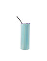 Gobelet fin en acier inoxydable scintillant à paillettes de 20 oz/600 ml avec paille (bleu clair)