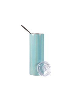 Gobelet fin en acier inoxydable scintillant à paillettes de 20 oz/600 ml avec paille (bleu clair) 2