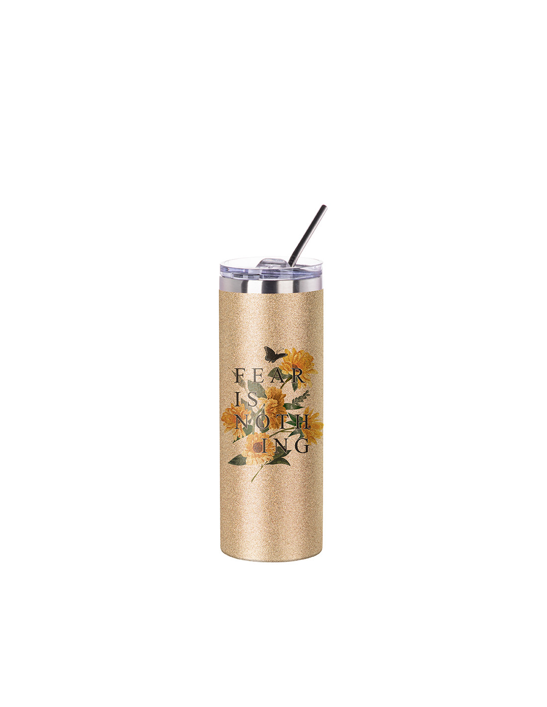 Gobelet fin en acier inoxydable à paillettes de 20 oz/600 ml avec paille et couvercle (or rose)
