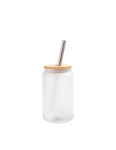 Tasse en verre givré de 13 oz/400 ml avec couvercle en bambou 