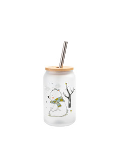 Tasse en verre givré de 13 oz/400 ml avec couvercle en bambou  2