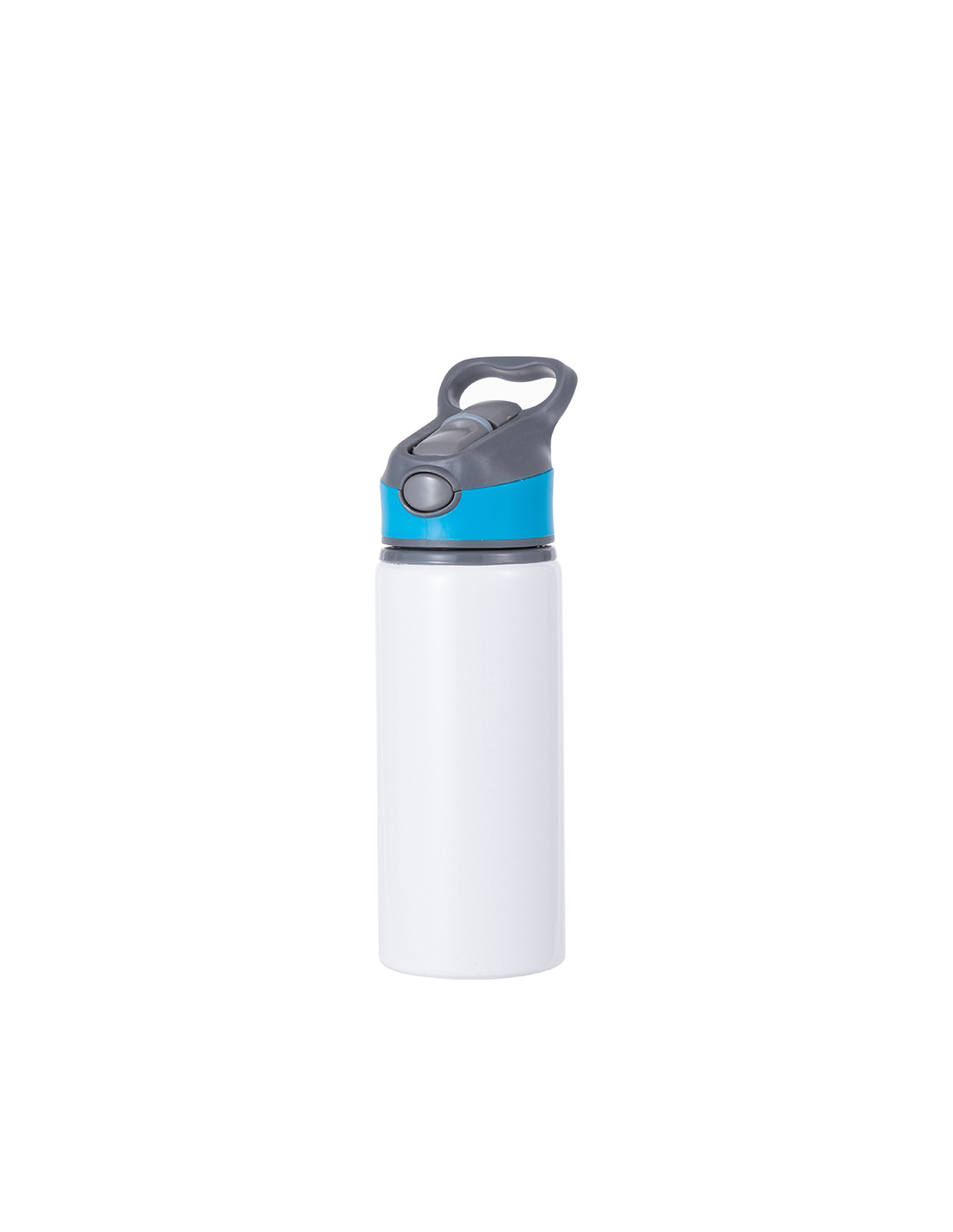Bouteille d'eau en aluminium de 20 OZ/650 ml avec bouchon bleu (blanc)
