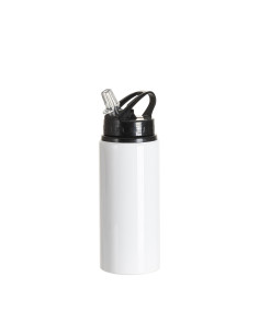 Bouteille en aluminium blanc de 20 oz/600 ml avec couvercle en paille noire 2
