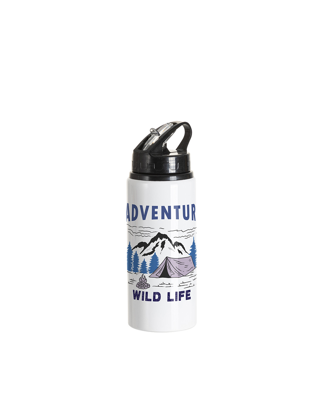 Bouteille en aluminium blanc de 20 oz/600 ml avec couvercle en paille noire