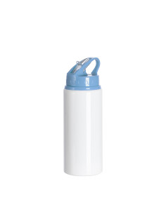 Bouteille en aluminium blanc de 20 oz/600 ml avec couvercle en paille bleu clair