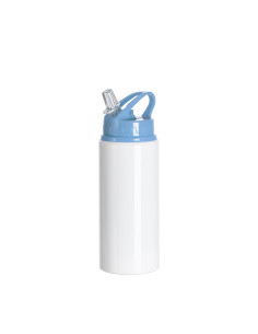 Bouteille en aluminium blanc de 20 oz/600 ml avec couvercle en paille bleu clair 2