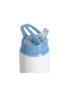 Bouteille en aluminium blanc de 20 oz/600 ml avec couvercle en paille bleu clair