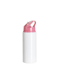 Bouteille en aluminium blanc de 20 oz/600 ml avec couvercle en paille rose