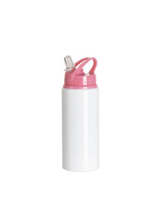 Bouteille en aluminium blanc de 20 oz/600 ml avec couvercle en paille rose 2