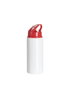 Bouteille en aluminium blanc de 20 oz/600 ml avec couvercle en paille rouge