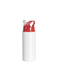 Bouteille en aluminium blanc de 20 oz/600 ml avec couvercle en paille rouge 2