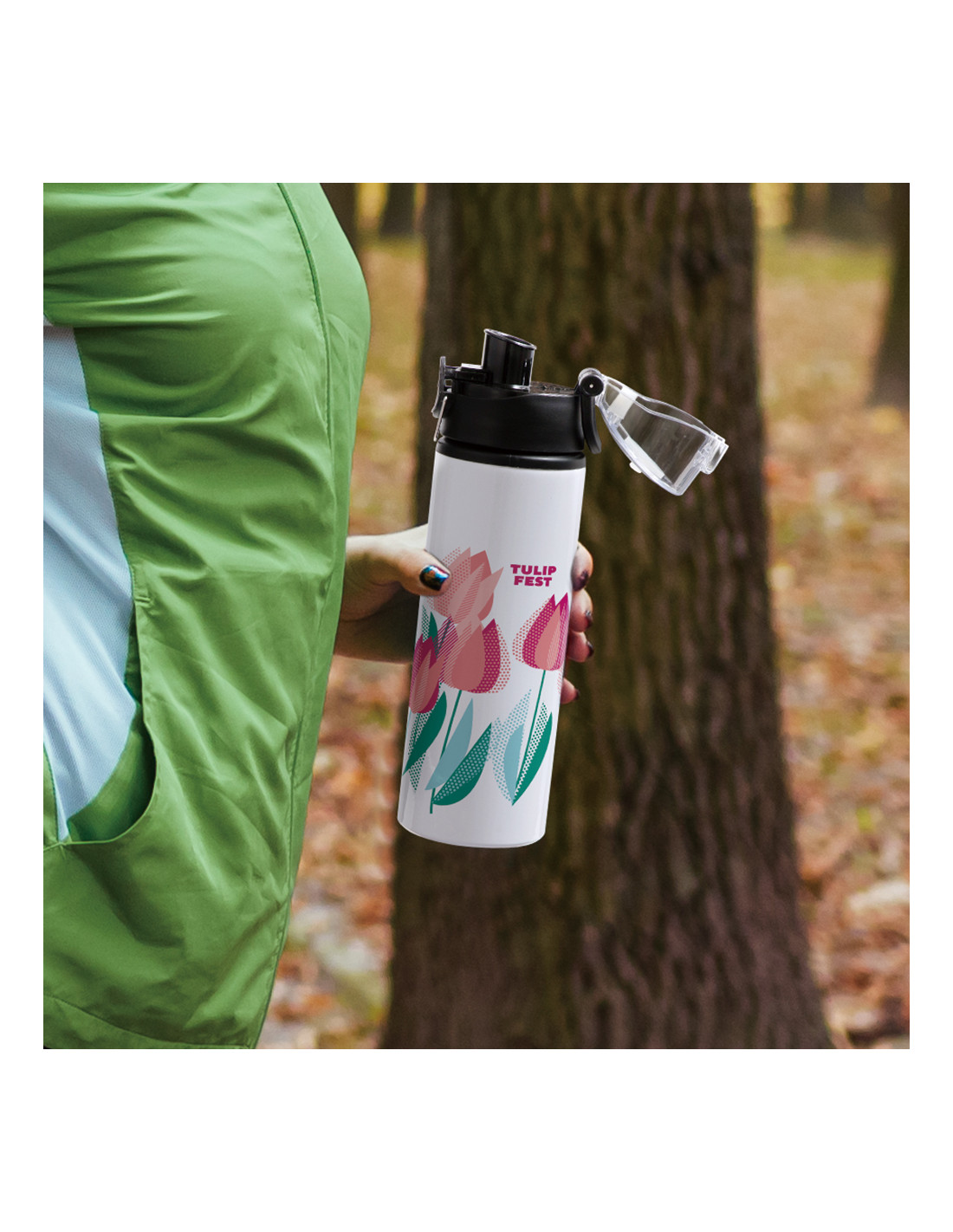 Bouteille d'eau en aluminium de 750 ml avec bouchon noir (blanc)