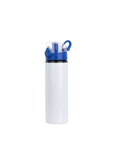 Bouteille d'eau en aluminium de 750 ml avec bouchon bleu (blanc)