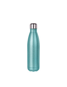 Botella con forma de cola de acero inoxidable con purpurina de 17 oz / 500 ml (azul claro)