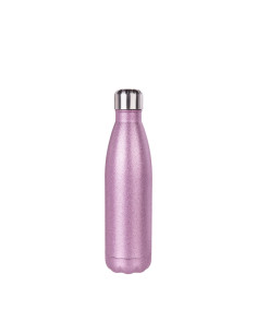 Botella con forma de cola de acero inoxidable con purpurina de 17 oz / 500 ml (rosa)